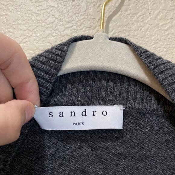 SANDRO Paris Wool Cashmere Duster Cardigan Sweater Gray Size Small Quiet Luxury - Picture 4 of 6